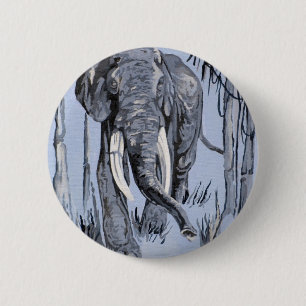 Badge Rond 5 Cm Eléphant Se Promenant Dans La Savane Boisée En Ble