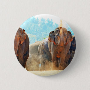 Badge Rond 5 Cm Eléphants Animaux Safari Destinée Paix Amour