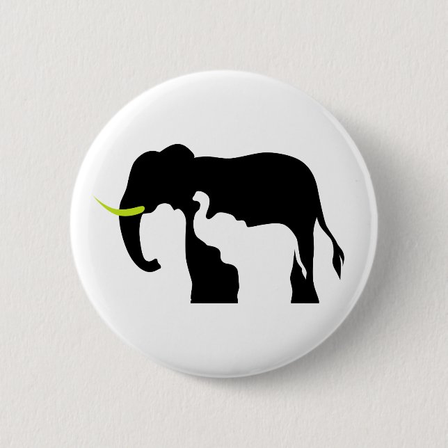 Badge Rond 5 Cm Eléphants noirs et blancs (Devant)