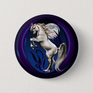Badge Rond 5 Cm Élevage du bouton d'ovale de cheval blanc