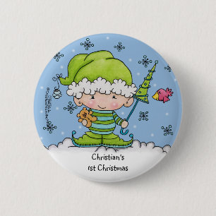 Badge Rond 5 Cm Elf bébé - Personnalisé ! st Noël
