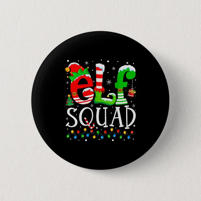 Badge Rond 5 Cm Elf Squad Funny Elf Family Christmas Matching Paja (Devant)