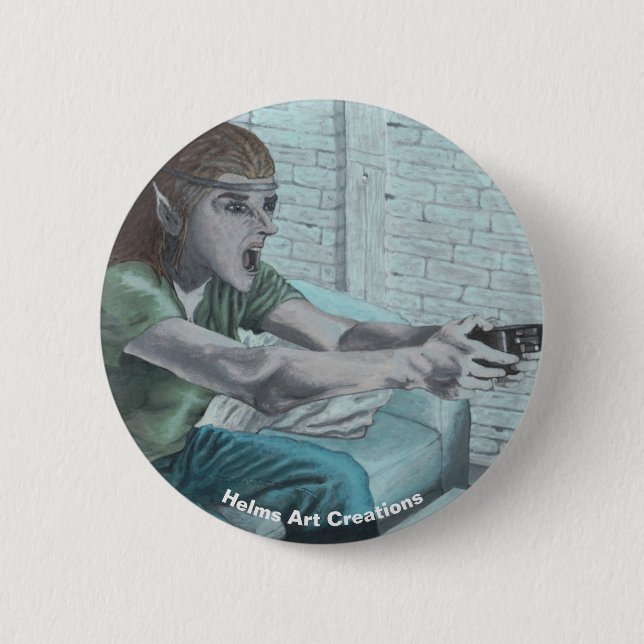 Badge Rond 5 Cm Elf Video Gamer Lecture Imaginaire Art Bouton (Devant)
