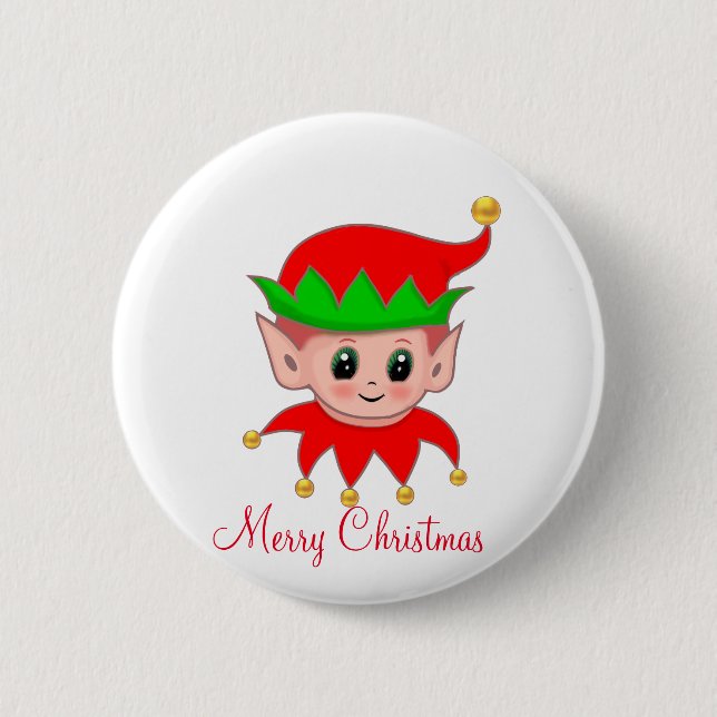 Badge Rond 5 Cm Elfe de Noël mignon et clochettes dorées (Devant)