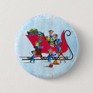 Badge Rond 5 Cm ELFES REMPLISSANT SLEIGH de PÈRE NOËL par SHARON
