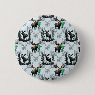 Badge Rond 5 Cm Elk Moose Antlers Deer Design Motif
