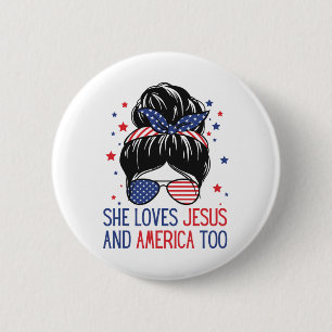 Badge Rond 5 Cm Elle Aime Jésus Et L'Amérique Aussi 4 juillet Dieu