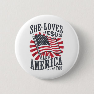 Badge Rond 5 Cm Elle aime Jésus et l'Amérique aussi Drapeau Usa 4 