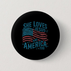 Badge Rond 5 Cm Elle aime Jésus et l'Amérique aussi Drapeau Usa 4