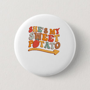 Badge Rond 5 Cm Elle est ma pomme de terre douce I YAM Thanksgivin