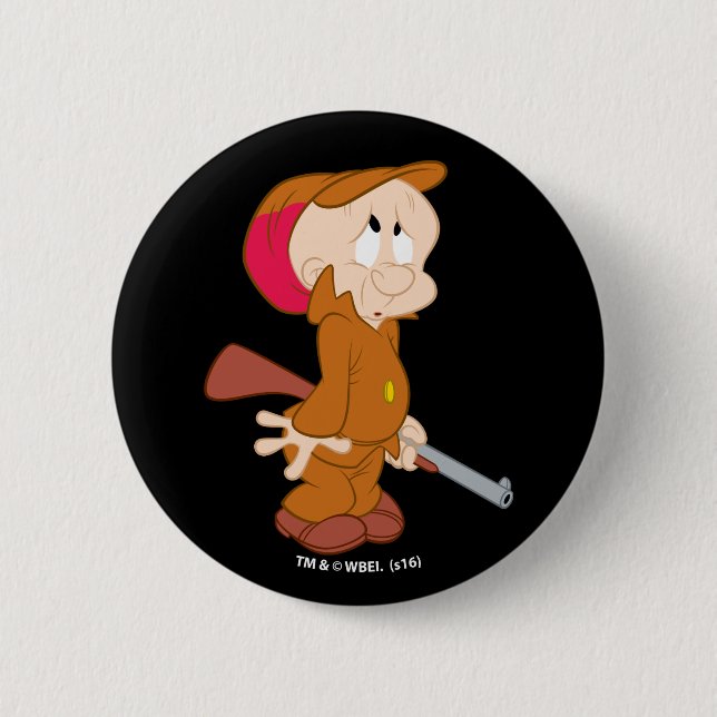 Badge Rond 5 Cm ELMER FUDD™ | Pose apeuré (Devant)