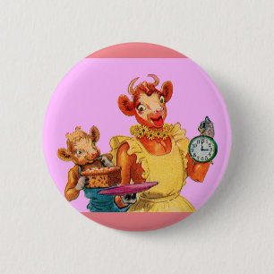 Badge Rond 5 Cm Elsie la vache et sa fille Beulah - C'est l'heure