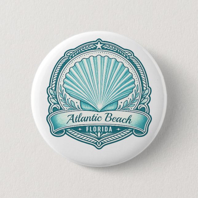 Badge Rond 5 Cm Emblème côtier d'Atlantic Beach FL coquillage (Devant)