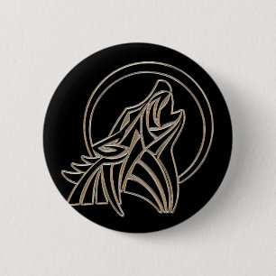 Badge Rond 5 Cm Emblème de loup hurlant métallique tribal