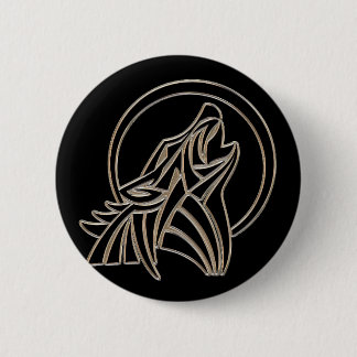 Badge Rond 5 Cm Emblème de loup hurlant métallique tribal