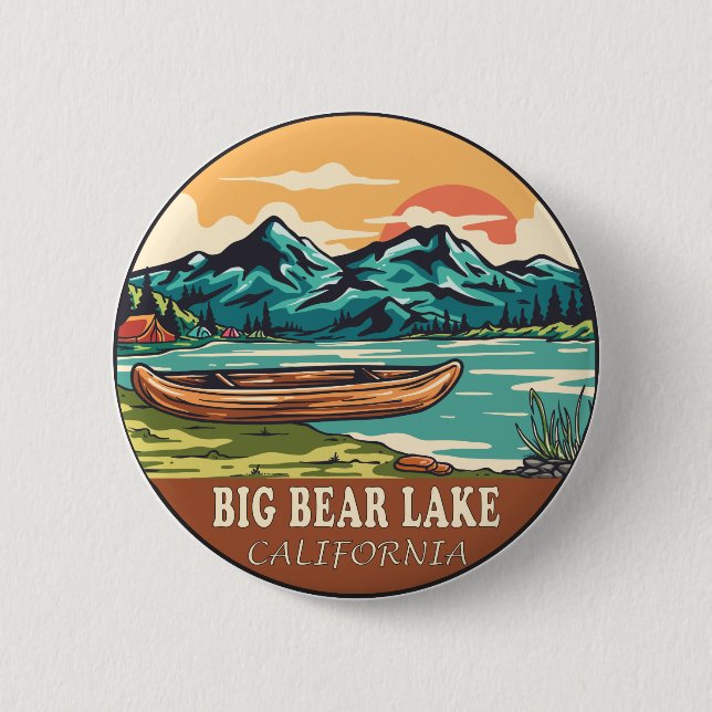 Badge Rond 5 Cm Emblème de pêche nautique Big Bear Lake California (Devant)