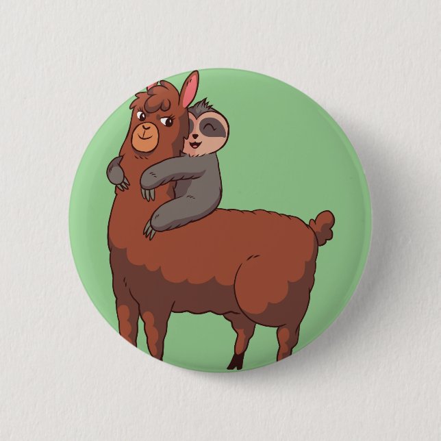 Badge Rond 5 Cm Embrassage de Sloth Llama (Devant)