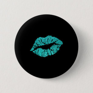 Badge Rond 5 Cm Embrasser les lèvres Turquoise Bleu Saint-Valentin