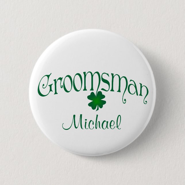 Badge Rond 5 Cm Emerald Green, Shamrock blanc Groomsman Button (Devant)