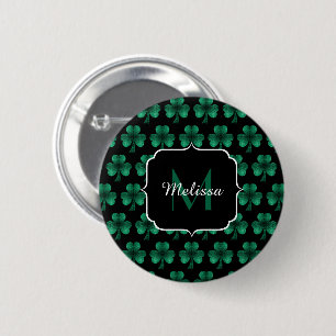 Badge Rond 5 Cm Emerald Green Sparkle Shamrock noir Monogramme