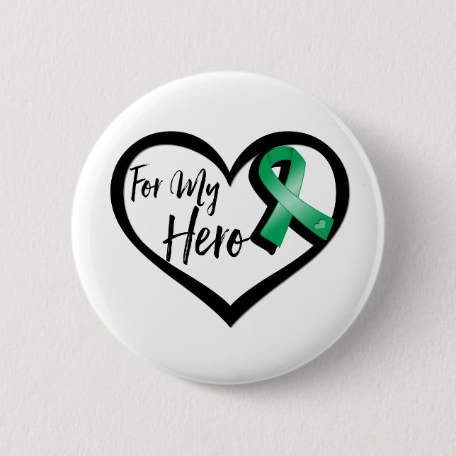 Badge Rond 5 Cm Émeraude Ruban Vert Pour Mon Héros (Devant)