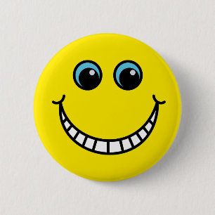 Badge Rond 5 Cm Emoji de grimacerie jaune font face