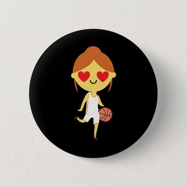 Badge Rond 5 Cm Émoji, fille de basket-ball (Devant)