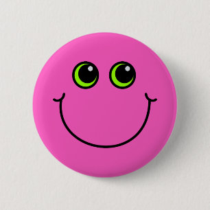 Badge Rond 5 Cm Emoji heureux rose font face
