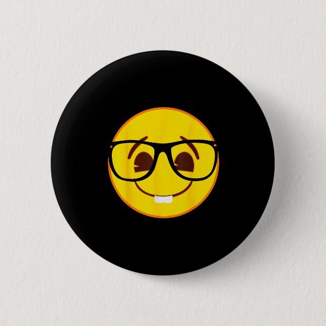 Badge Rond 5 Cm Emoji Nerd Gles Yellow Smile Face  (Devant)