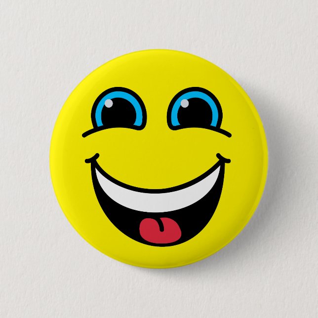 Badge Rond 5 Cm Emoji riant font face au jaune (Devant)