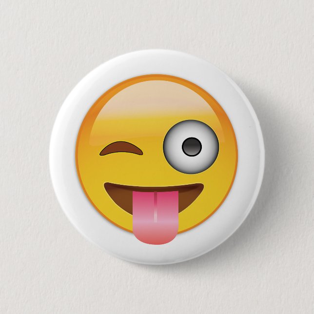 Badge Rond 5 Cm Emoji - visage avec la langue (Devant)