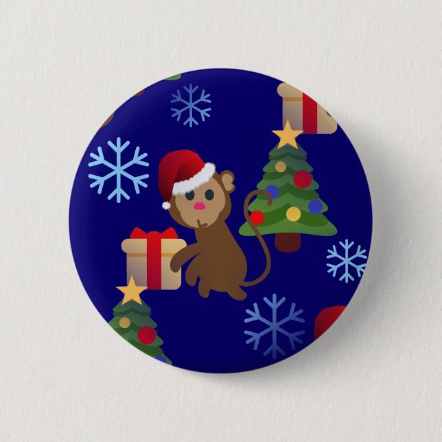 Badge Rond 5 Cm Émotion de singe de père Noël (Devant)