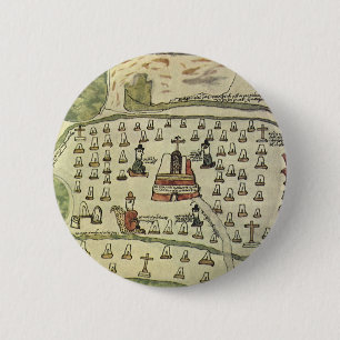 Badge Rond 5 Cm Empire aztèque de Montezuma, carte antique du mond