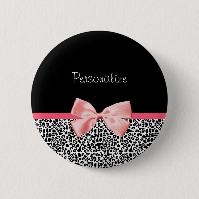 Badge Rond 5 Cm Empreinte de léopard à la mode et ruban rose avec (Devant)