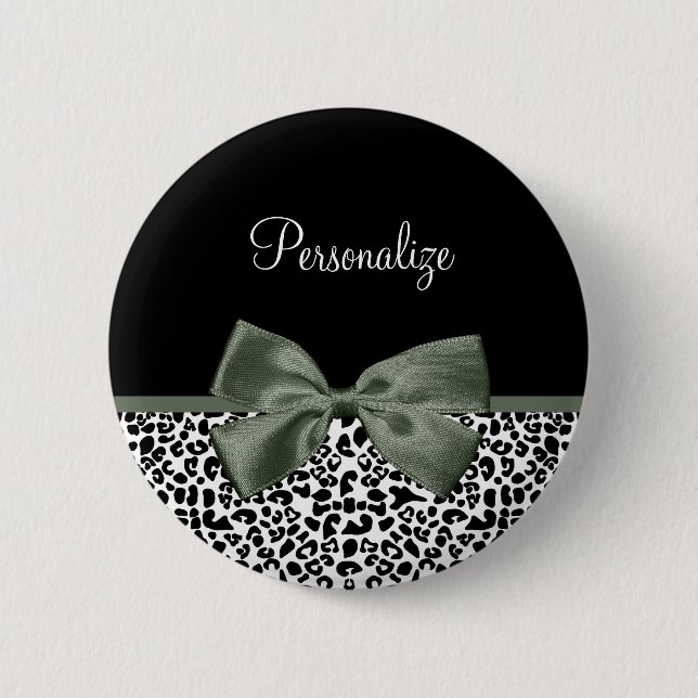 Badge Rond 5 Cm Empreinte de léopard animal Motif noir vert Bow (Devant)
