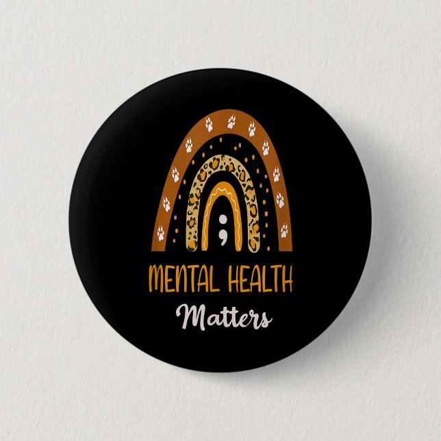 Badge Rond 5 Cm Empreinte de léopard Boho Rainbow Pour Mental Heal (Devant)