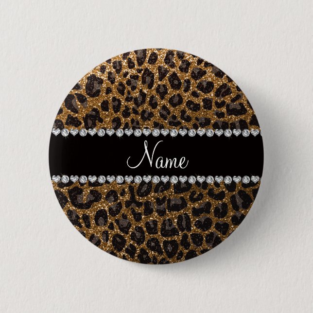 Badge Rond 5 Cm Empreinte de léopard d'parties scintillant d'or de (Devant)