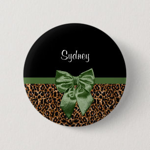 Badge Rond 5 Cm Empreinte de léopard élégant Elegant Green Bow et 