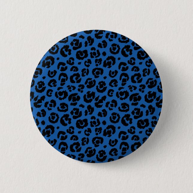 Badge Rond 5 Cm Empreinte de léopard noir bleu (Devant)
