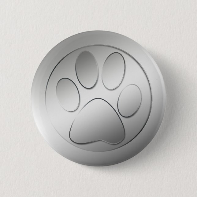BADGE ROND 5 CM EMPREINTE DE PATTE ARGENTÉ (Devant)