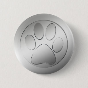BADGE ROND 5 CM EMPREINTE DE PATTE ARGENTÉ