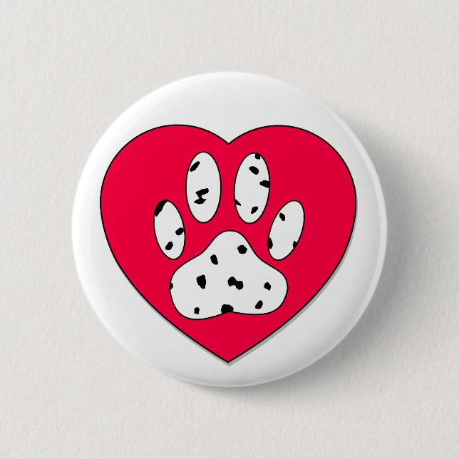 Badge Rond 5 Cm Empreinte de patte dalmate dans le coeur rouge (Devant)