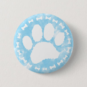 Badge Rond 5 Cm Empreinte de patte de animal de compagnie et os bl