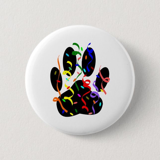 Badge Rond 5 Cm Empreinte de patte De Chien Avec Confetti Et Strea (Devant)