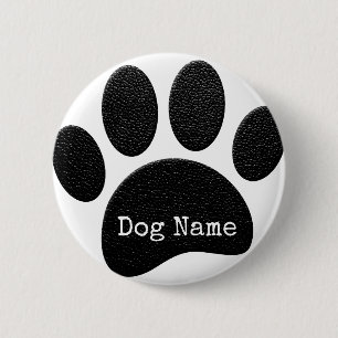 Badge Rond 5 Cm Empreinte de patte de chien avec nom de machine pe