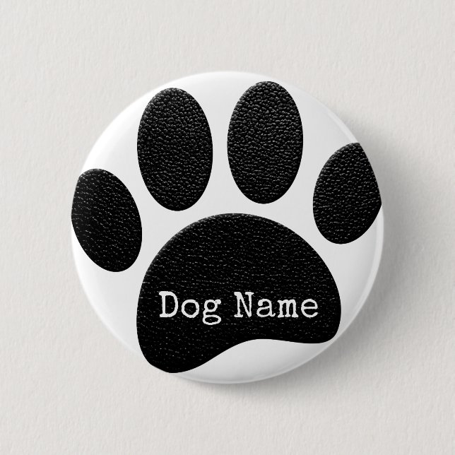 Badge Rond 5 Cm Empreinte de patte de chien avec nom de machine pe (Devant)