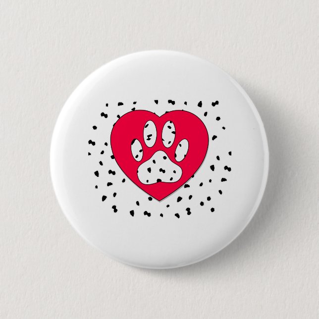 Badge Rond 5 Cm Empreinte de patte de Chien Dalmatien Dans Le Coeu (Devant)