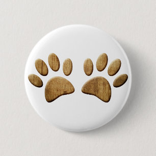 Badge Rond 5 Cm Empreinte de patte de chien de bois