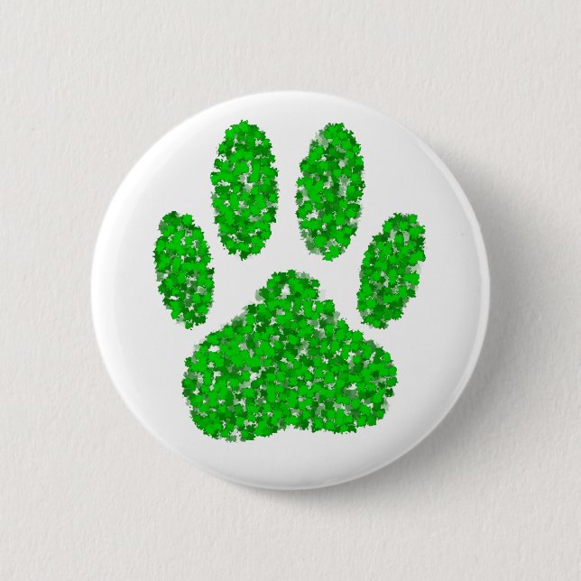 Badge Rond 5 Cm Empreinte de patte de chien de feuillage vert (Devant)