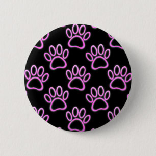 Badge Rond 5 Cm Empreinte de patte de chien de Néon rose